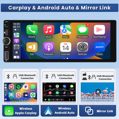 Single Din Car Stereo Wireless Apple CarPlay GPS 6.9 touchscreen Bluetooth Radio