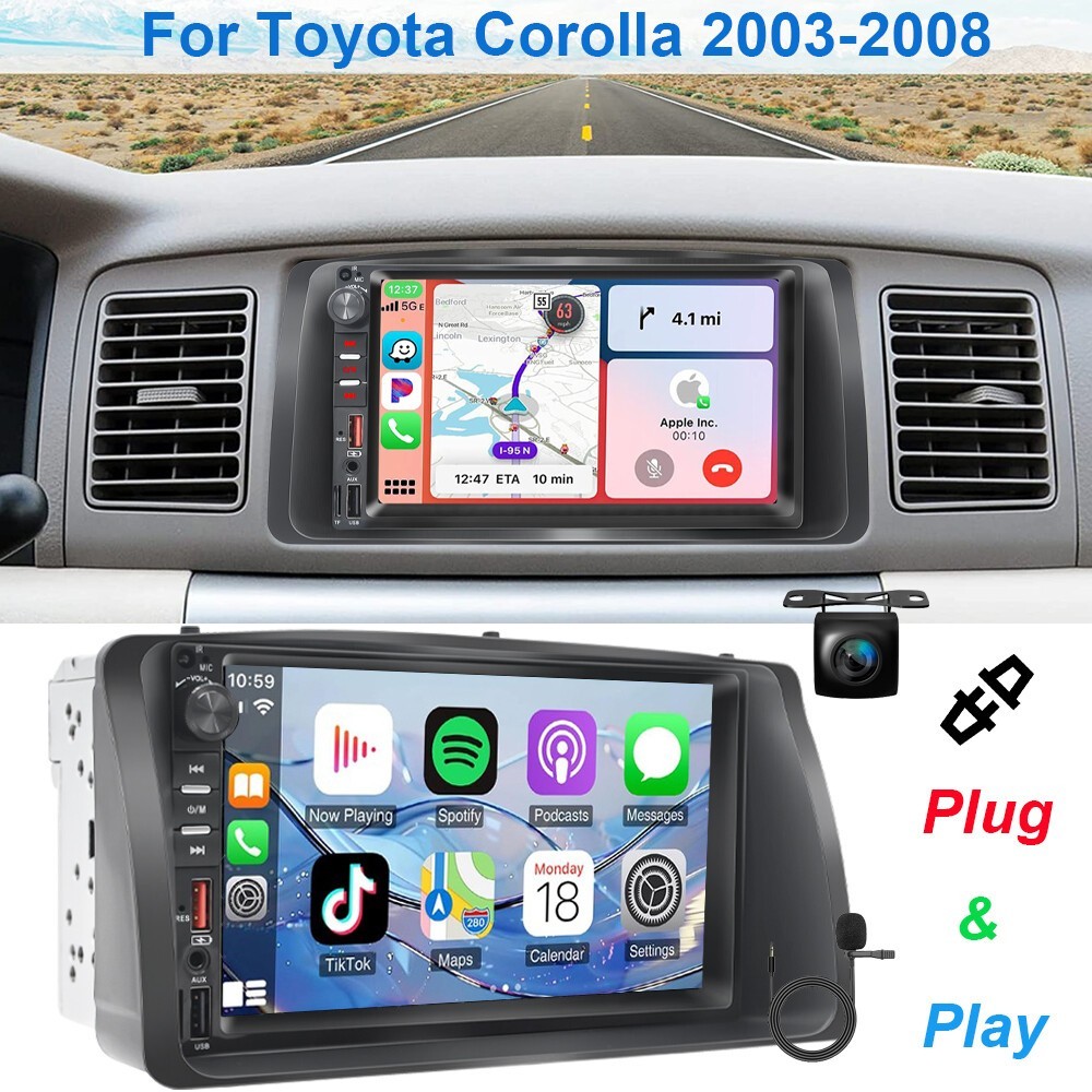 Touch Screen Car Stereo Radio GPS Head Unit Cam Fit For Toyota Corolla 2003-2008