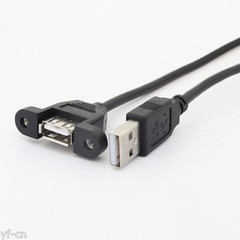 1pc 30cm/1ft USB 2.0 A Male to A Female Panel Mount Screw lock Extension Cable