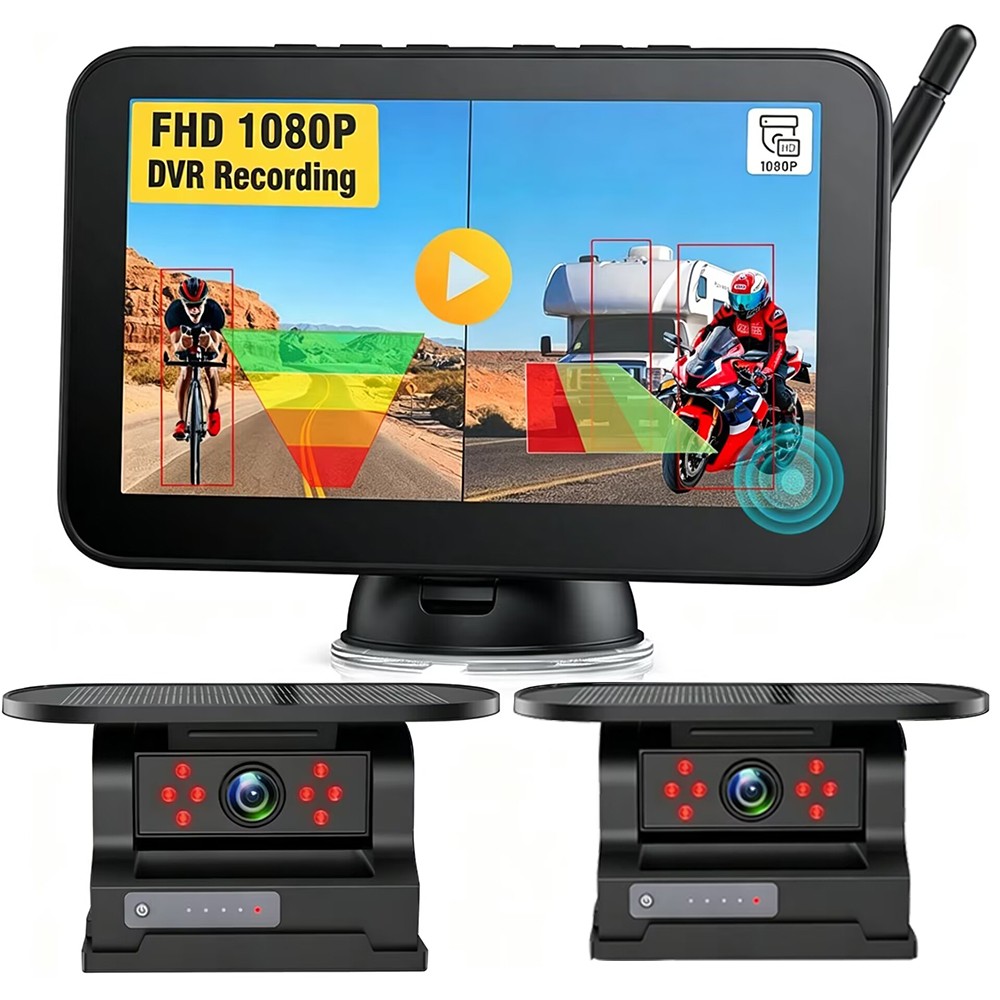 Solar Magnetic Wireless RV Backup Camera 1080P 7” Monitor for Car Truck Camper