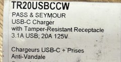 Pass & Seymour USB Charging Receptacle – 20 A type c/c 3.1 A White