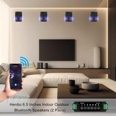 Herdio 4 Pack 6.5″ Outdoor Bluetooth Speakers 800W Total Waterproof Wall Patio