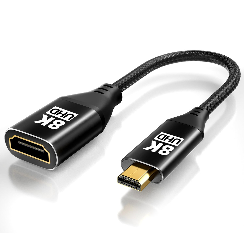 8K Micro HDMI to HDMI Adapter Cable Male to Female 48Gbps 4K@120Hz HDR Camcorder
