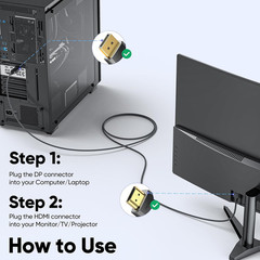 Display Port to HDMI Cable 3Ft, 4K@30Hz 1080P@120Hz [One-Direction] Displayport