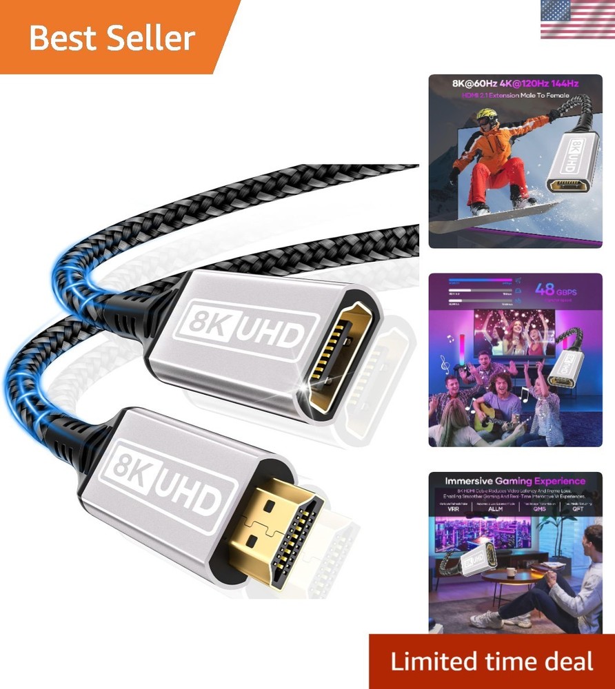 Tangle-Free 1.64FT HDMI Extension Cable 48Gbps – Compatible with All Devices