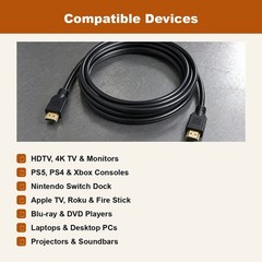 HDMI Cable 6FT 4K Ultra HD High Speed Cord for TV PS5 PS4 Xbox Laptop Soundbar
