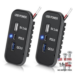 RV USB Outlet Panel: 12V/24V 3-Port Panel Mount Charger, 18W USB-C PD3.0, 2PCS