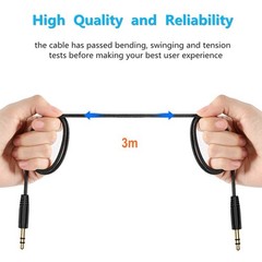 Blue 10ft Long AUX Cable Jack Gold-Plated Plug Audio Wire Cord for iPod Phone