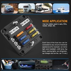 6 Way Car Boot Power Distribution 12-24V Blade Fuse Holder Box Block Panel Board