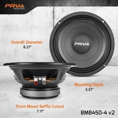 4x PRV Audio 8MB450-4 v2 Midbass Car Audio 8″ Speakers 4 Ohm 8MB PRO 1800 Watts
