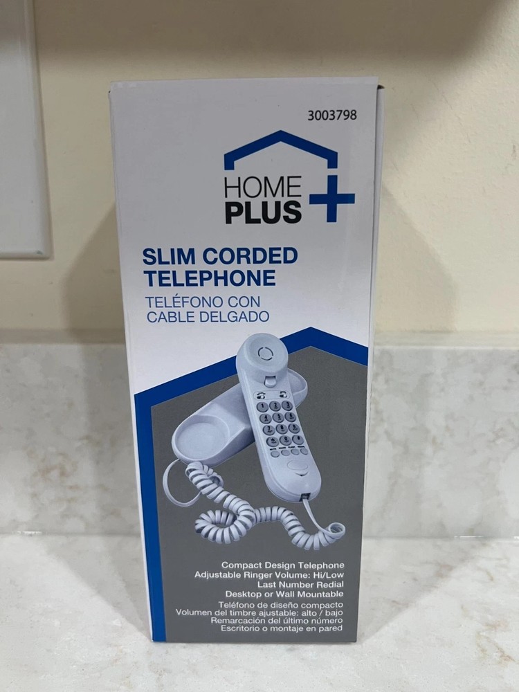 Home Plus 3003798 Phone White Slim Corded Telephone – Desk or Wall Mounted NEW