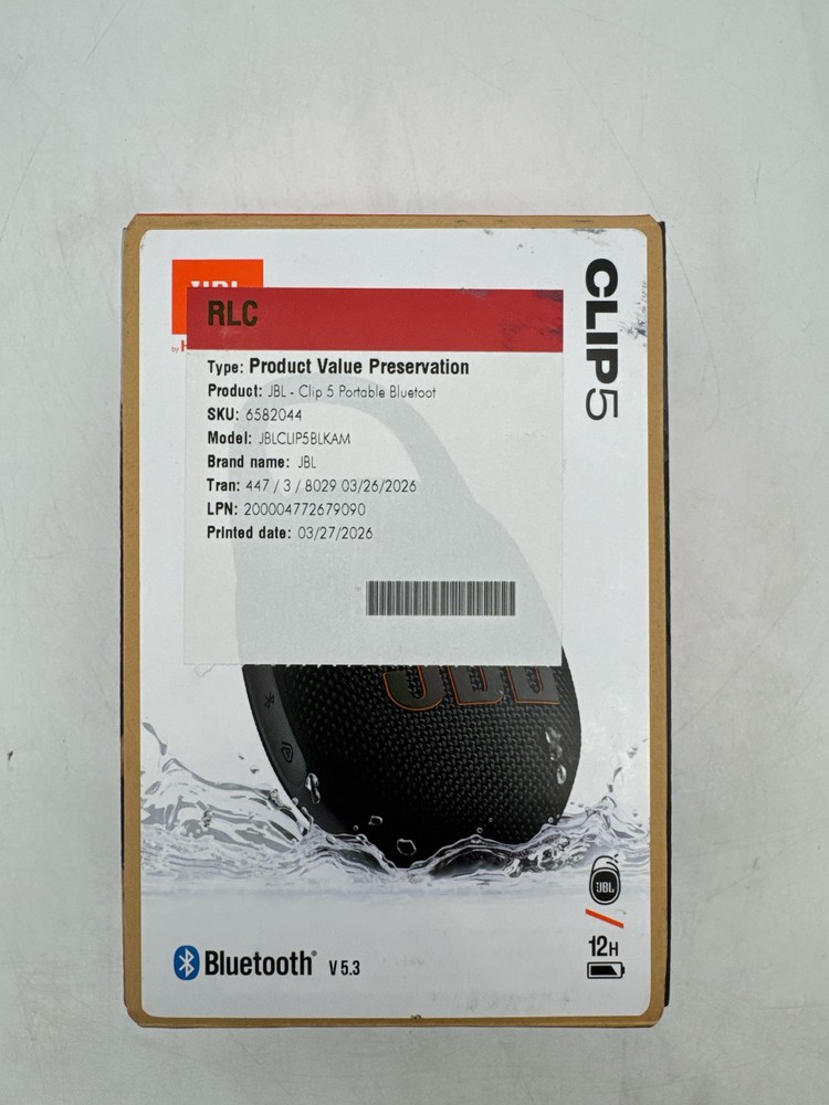 JBL Clip 5 Portable Bluetooth Speaker IP67 Waterproof Carabiner 12Hr Black