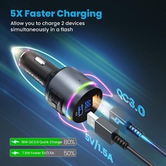 Bluetooth 5.0 Car Wireless FM Transmitter Adapter 2USB QC3.0 Charger Hands-Free