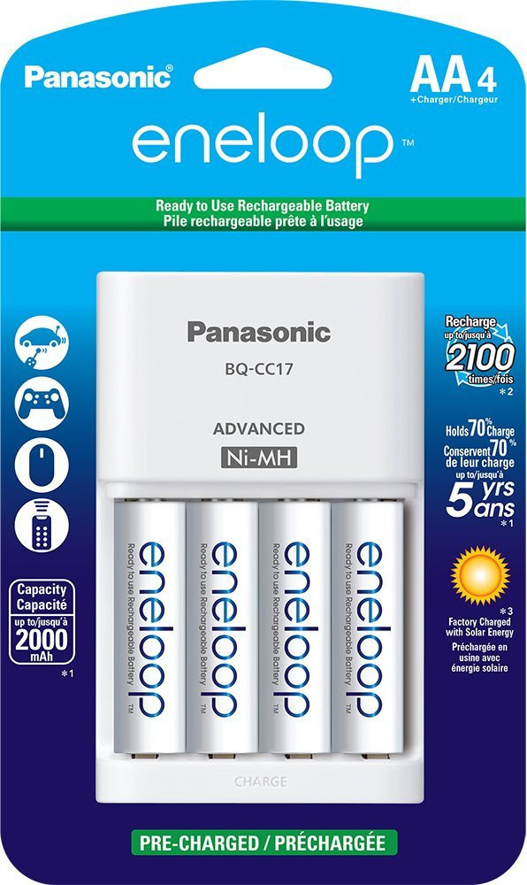 Panasonic Charger with 4 AA Eneloop 2000mAh NiMH Batteries + Free case