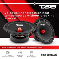 DS18 PRO-GM8.4B Car Speaker 8″ Midrange Red Aluminum Bullet 580W Max 4 Ohm 2pack