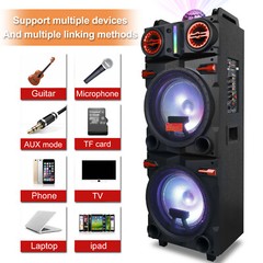 Portable Bluetooth Speaker Dual 10″ Woofers & Tweeter w/ Disco Light Mic Remote