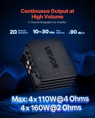 VEVOR Car Audio Amplifier Car Amplifier 4-Channel Class D Max. 4x110W at 4 Ohms