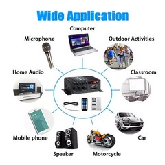 12V/AC 220V Digital Amplifier Bluetooth HIFI Mini Stereo Audio USB FM Home Car