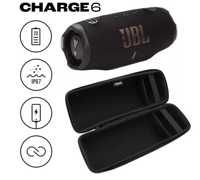 JBL CHARGE 6 Waterproof Portable Speaker Bundle w/ gSport Carbon Fiber Case BLK