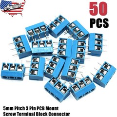 50pcs 3-Pin PCB Mount Screw Terminal Block 5mm Pitch Connector US