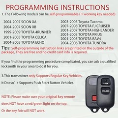 Key Fob Remote Replacement Fits for Toyota 4Runner 1999-2009/SCION