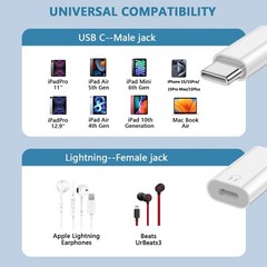 USB C to Lightning Audio Adapter, USB Type C Male to Lightning Female Earphon…