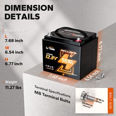 LiTime 12V 50Ah Bluetooth LiFePO4 Lithium Battery 50A BMS For RV Marine Camping