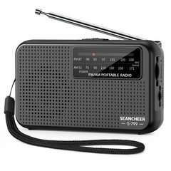 Mini AM FM Radio Battery Operated with Lanyard Black Portable Pocket Radio