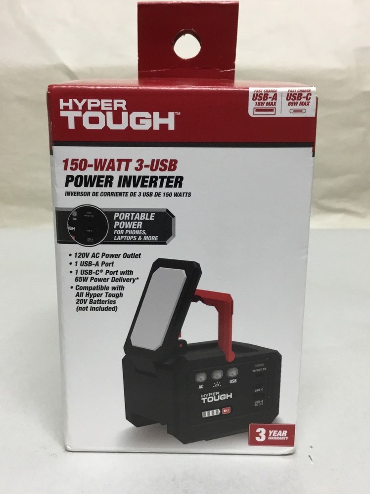 Hyper Tough 150W Power Inverter with 3 USB Ports DC 20V to AC Outlet(6070)