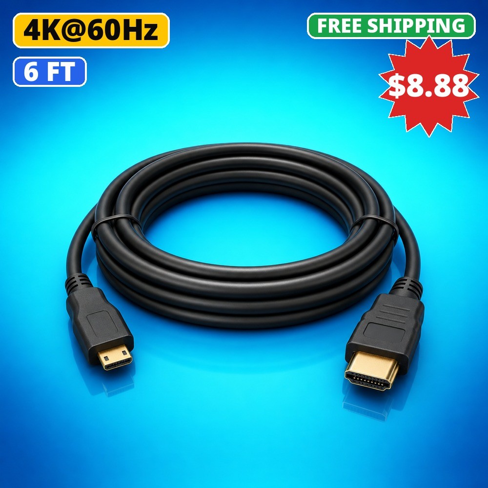 Micro HDMI to HDMI Cable 6FT 4K HD Cord for GoPro Sony Canon Nikon Camera Pi