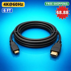 Micro HDMI to HDMI Cable 6FT 4K HD Cord for GoPro Sony Canon Nikon Camera Pi