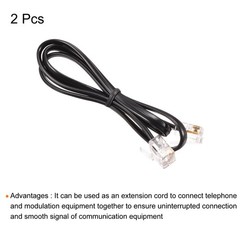 2 x Phone Cord 1.64FT Telephone Cable Phone Line Cord RJ11 6P4C Plugs Black