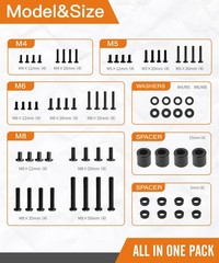 Universal TV Mounting Hardware Screw Kit Set with Box – M4 M5 One Size, Black