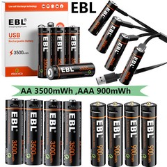 EBL Rechargeable 1.5V AA AAA Lithium Batteries USB Charging Li-ion Battery Lot