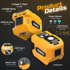 220W Power Inverter for Dewalt 20V Max Battery AC 110V Outlet Portable Camping