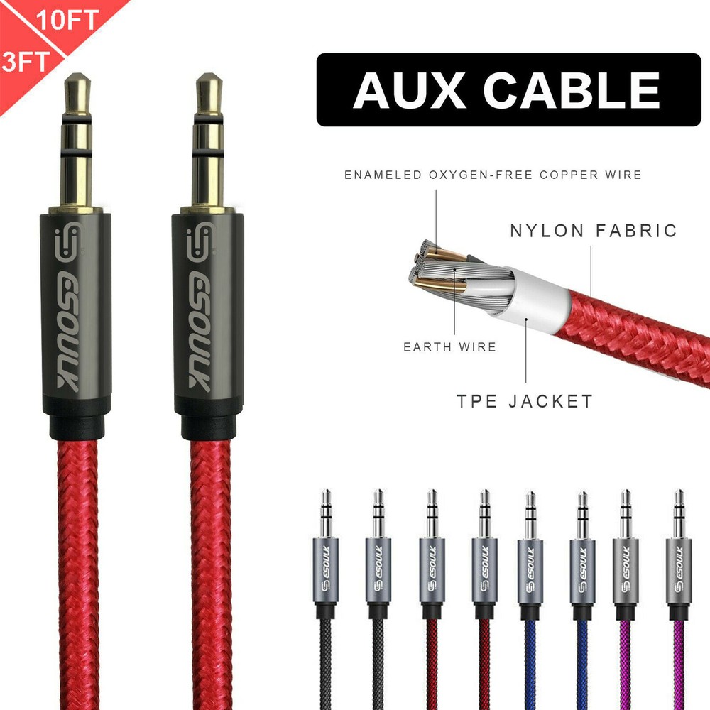 Aux Cable 3.5mm Male to Male Auxiliary Audio Nylon Braided Cord for Car PC Phone