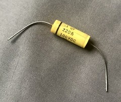 Vintage .1 uF 100V GE Yellow Mylar film Capacitor +-20% Axial lead Polyester 70s