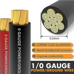 1/0 Gauge CCA Wire Battery Cable Copper Clad Aluminum 40FT Wire + ANL Fuse