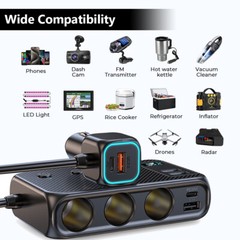 9 in 1 Car Cigarette Lighter Socket Splitter USB C Fast Charging Power Adapter
