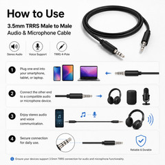3.5mm TRRS Male to Male Audio & Microphone Cable – 3ft / 6ft / 12ft / 25ft