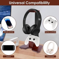 Universal Headphone Stand Aluminum Alloy Desk Wood Controller Holder for Gaming