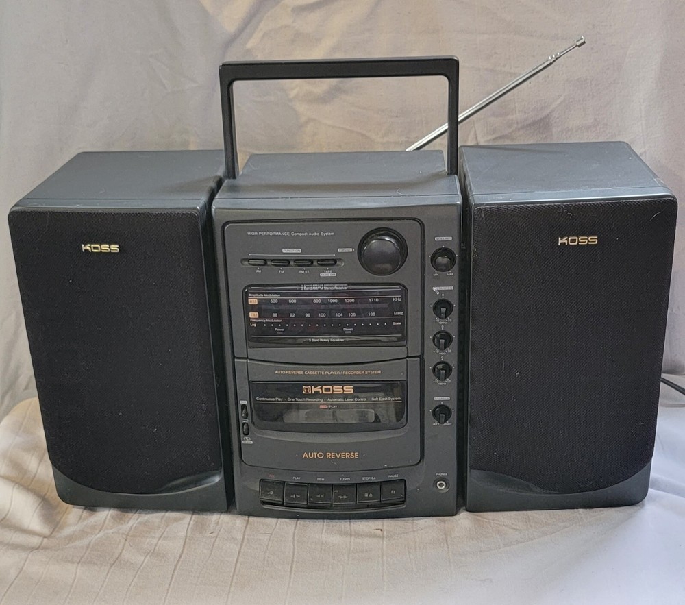 Vintage 1994 Koss HG20 Radio Cassette Player Detachable Speakers AC or Battery