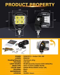 AUXBEAM 4″inch Side Shooter LED Work Driving Light Spot Pods DRL + Black Covers