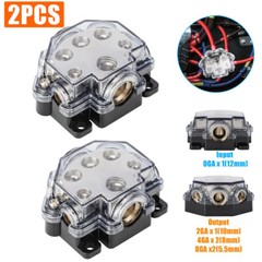 2pcs Durable ABS Plastic Covered Car Audio Power Block 1 Way In 5 Ways Out