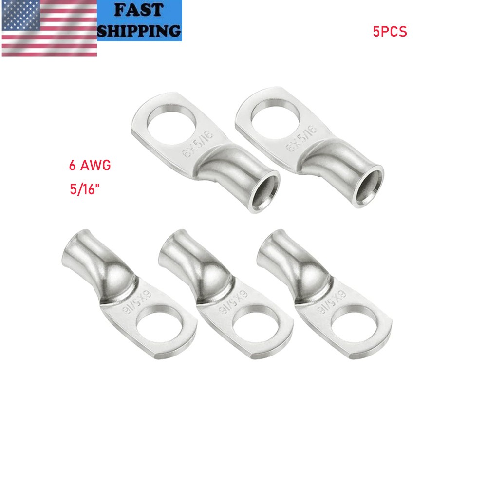 5PCS 6 Guage Tinned Copper Cable Lug 5/16″ Ring Terminal AWG Battery Cable Wire