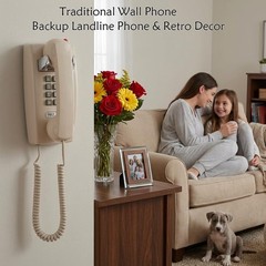 HTMengt Traditional Wall Phone Metal Bell,Classic 2554 Wall Telephone (Hearin…