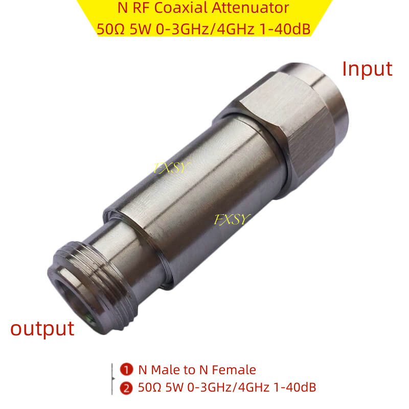 N Male/Female Coaxial Attenuator 50Ω 5W DC-3GHz 1/2/3/5/6/10/15/20/25/30/40/50dB