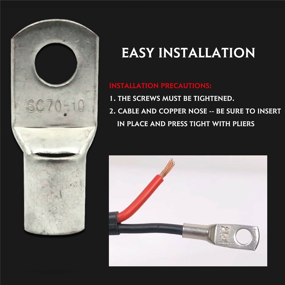 10pcs SC70-10 Copper Ends Crimp Cable Lug 70mm² M10 Bolt Connector Ring Terminal