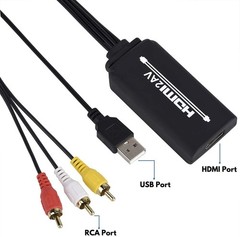 HDMI to RCA Composite AV Converter Adapter, Support PAL/NTSC, 1080P, 6.6ft.