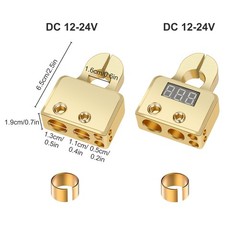 2 PCS 12-24V Car Battery Terminal Connectors Clamps 0/4/8 Gauge w/ LED Voltmeter